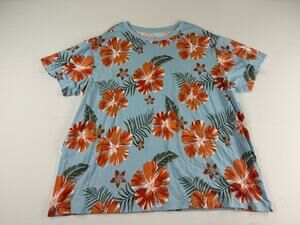Original Use Tropical Floral T Shirt XXL Blue Hawaiian Print
